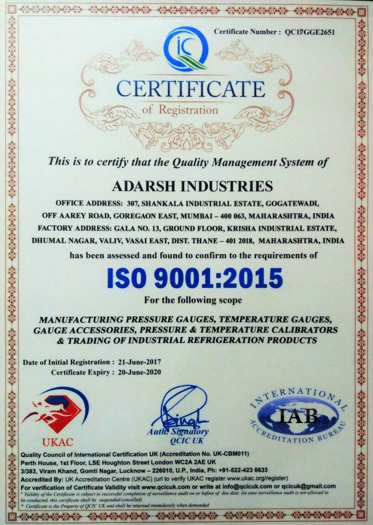 Adarsh ISO Certificate